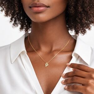 Initial P Gold Necklace 18K Gold Plated Letter Pendant 18” Chain